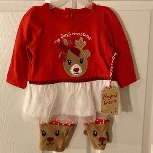 My First Christmas 2 Piece Outfit 3-6 Months, Reindeer Outfit, Girls Outfit